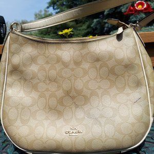 Coach Hobo - Signature Coated Canvas - Cream / Tan